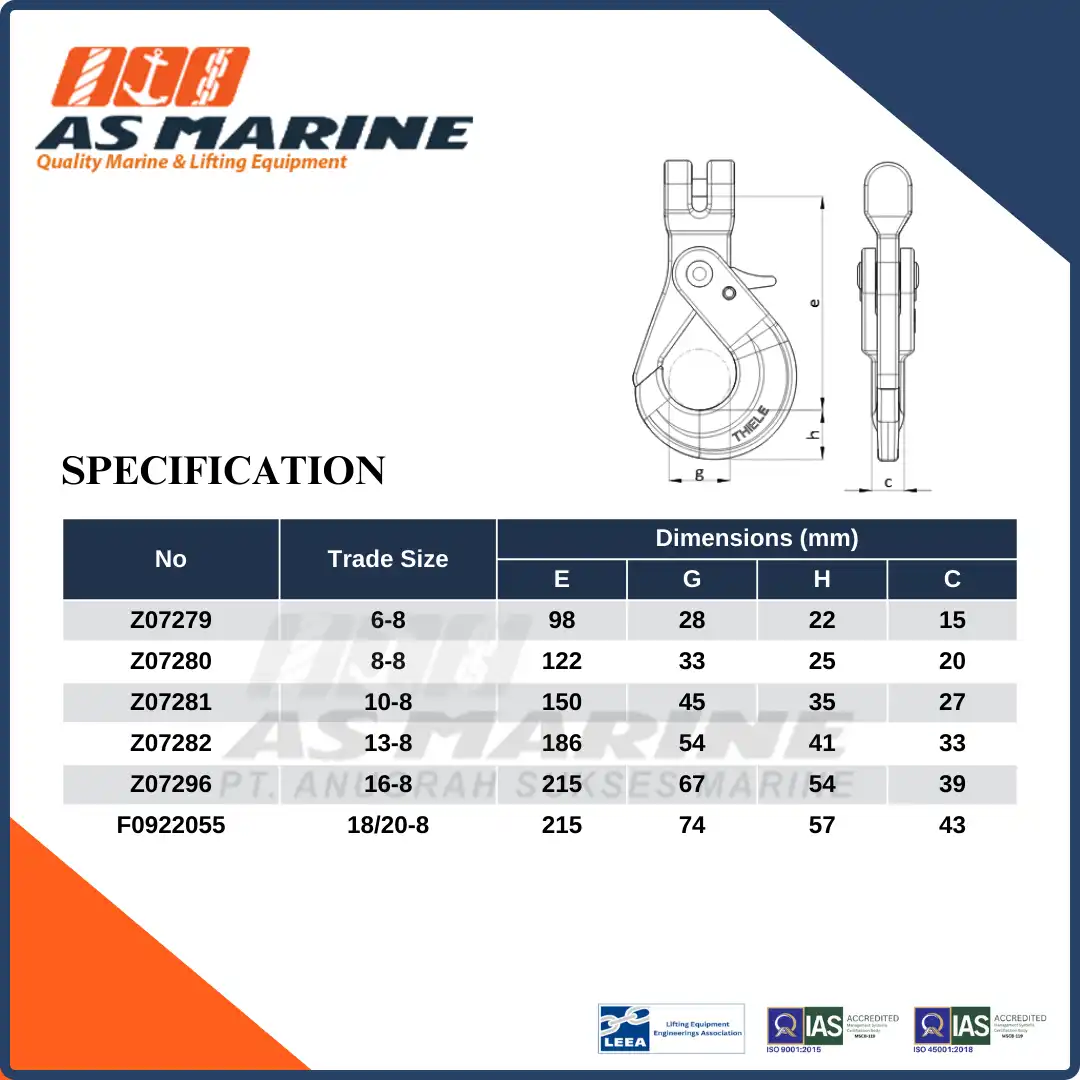 Spesifikasi Clevis Self-Locking Hook TWN0799 THIELE